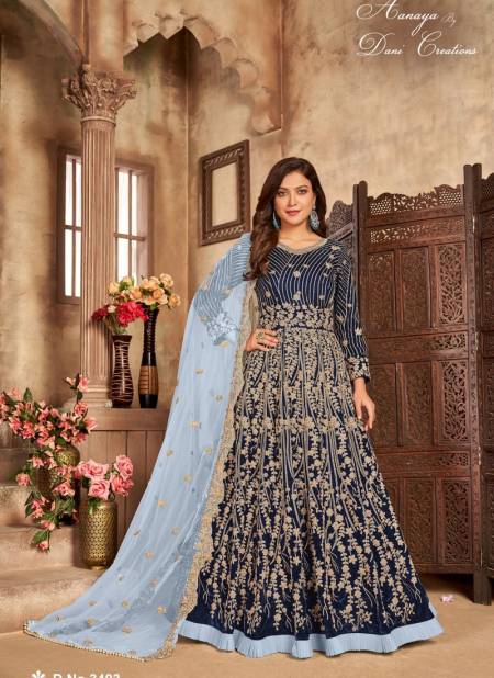 Navy Blue Colour AANAYA 134 Heavy Wedding Wear Designer Anarkali Salwar Suit Latest Collection 3403